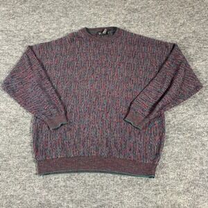 Vintage Tosani Swater Men s2XL Purple Colorful 3D Knit Crewneck Wool Blend 90s